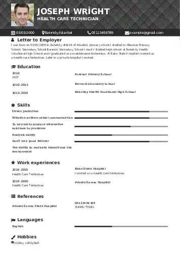 Health Care Technician resume example